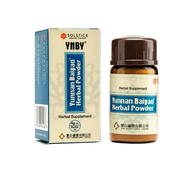 Image of Yunnan Baiyao Herbal powder, single bottle, wiyh image of a single box, by solstice
