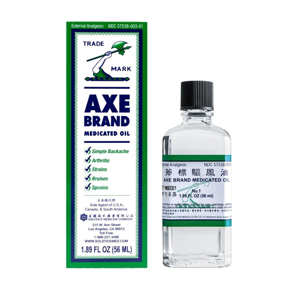 Axe Brand Medicated Oil box and bottle