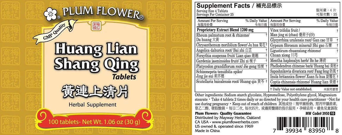 Ingerdient panel for the formula Huang Lian Shang Qing