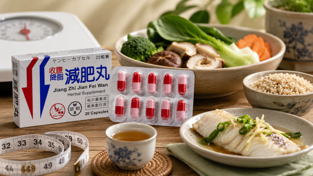 TCM-inspired Chinese diet meal plan with herbal supplement and healthy foods