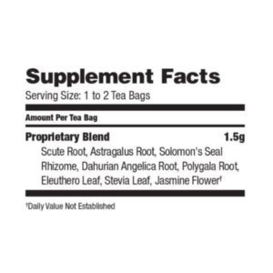 Supplement facts, serving size, and ingredients.