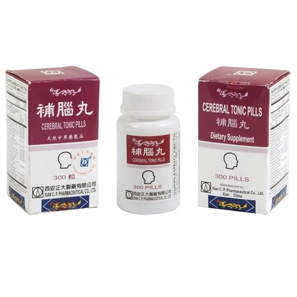 Bottle of 300 cerebral tonic pills, dietary supplement, with english and chinese text.