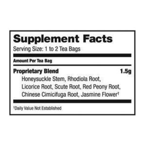 Supplement facts, serving size, and ingredients.