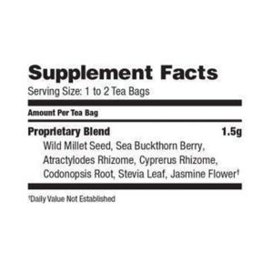 Supplement facts, serving size, and ingredients.