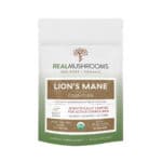 Resealable pouch of 60 servings of lion's mane cognition organic extract powder, scientifically verified for active compounds. Net weight 60 grams or 2.12 ounces.