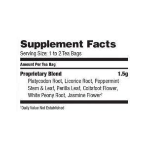 Supplement facts, serving size, and ingredients.